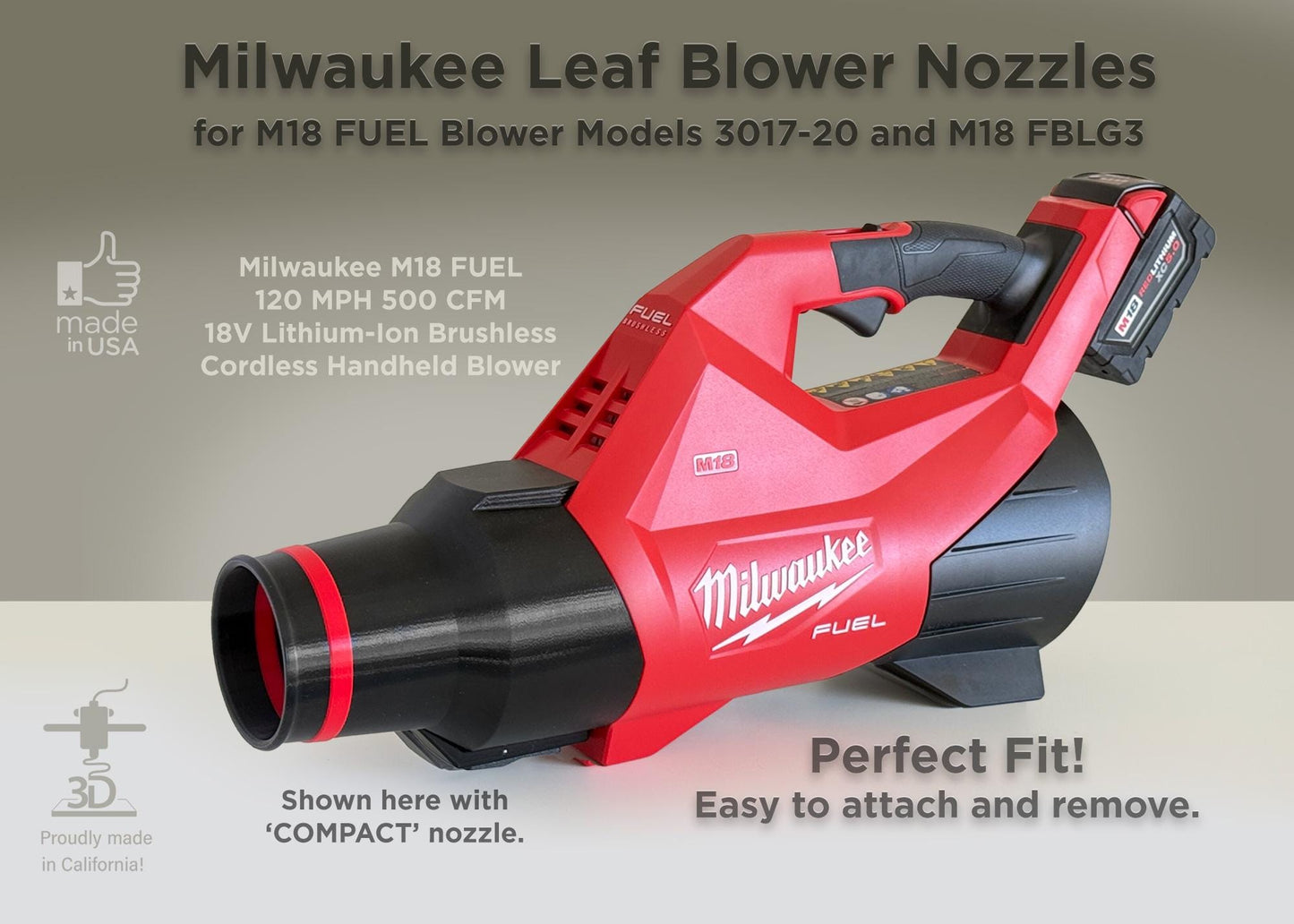 Car Drying Nozzle Set for Milwaukee Cordless Leaf Blowers models 3017-20 & M18 FBLG3
