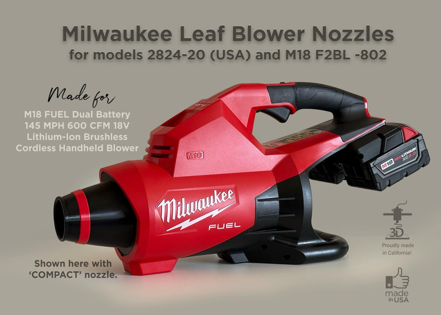 Nozzles for Milwaukee Cordless Leaf Blowers models 2824-20 (Dual-battery)