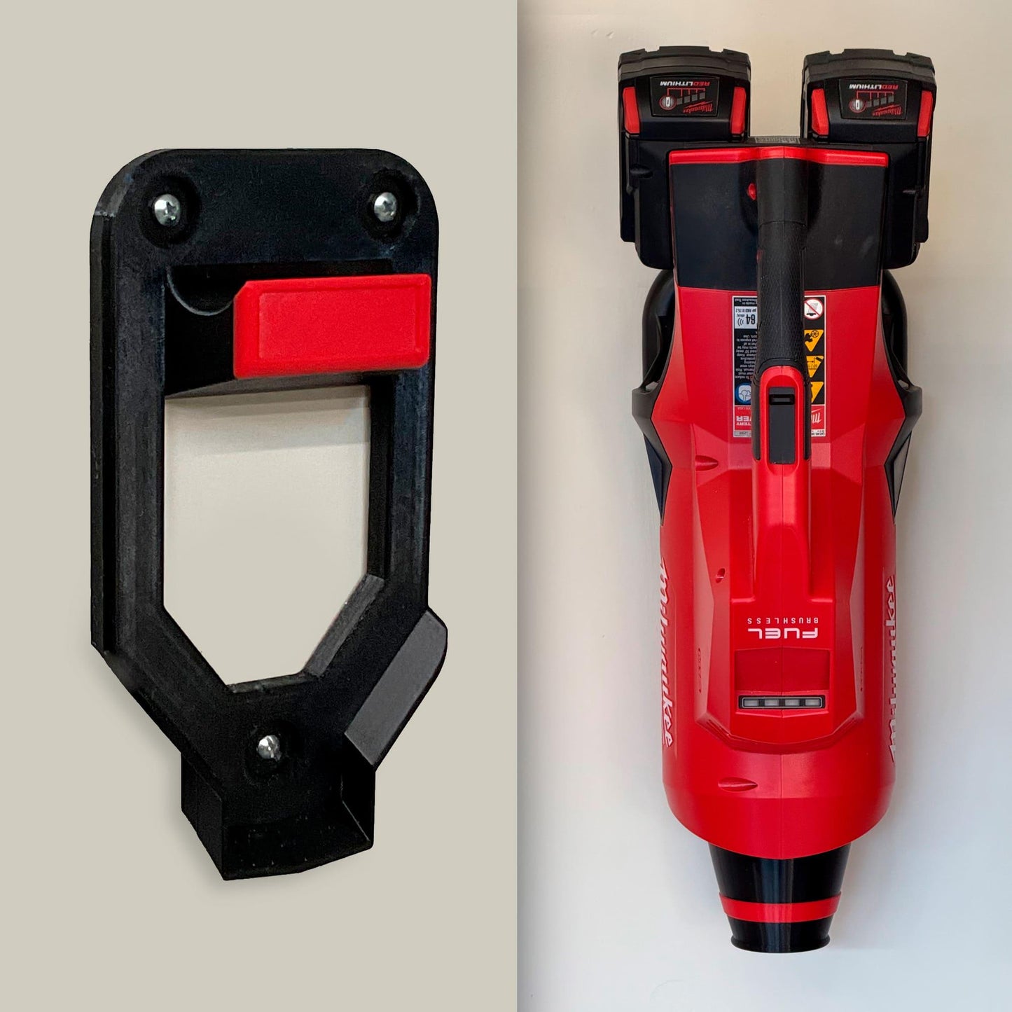 Wall Mount Bracket for Milwaukee M18 Fuel Dual Battery Leaf Blower Model #2824-20