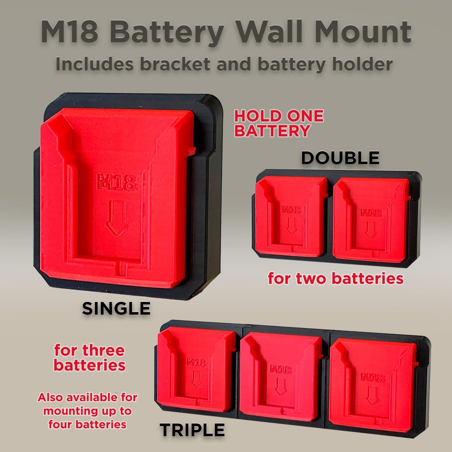 Wall Mount Bracket for Milwaukee M18 Battery