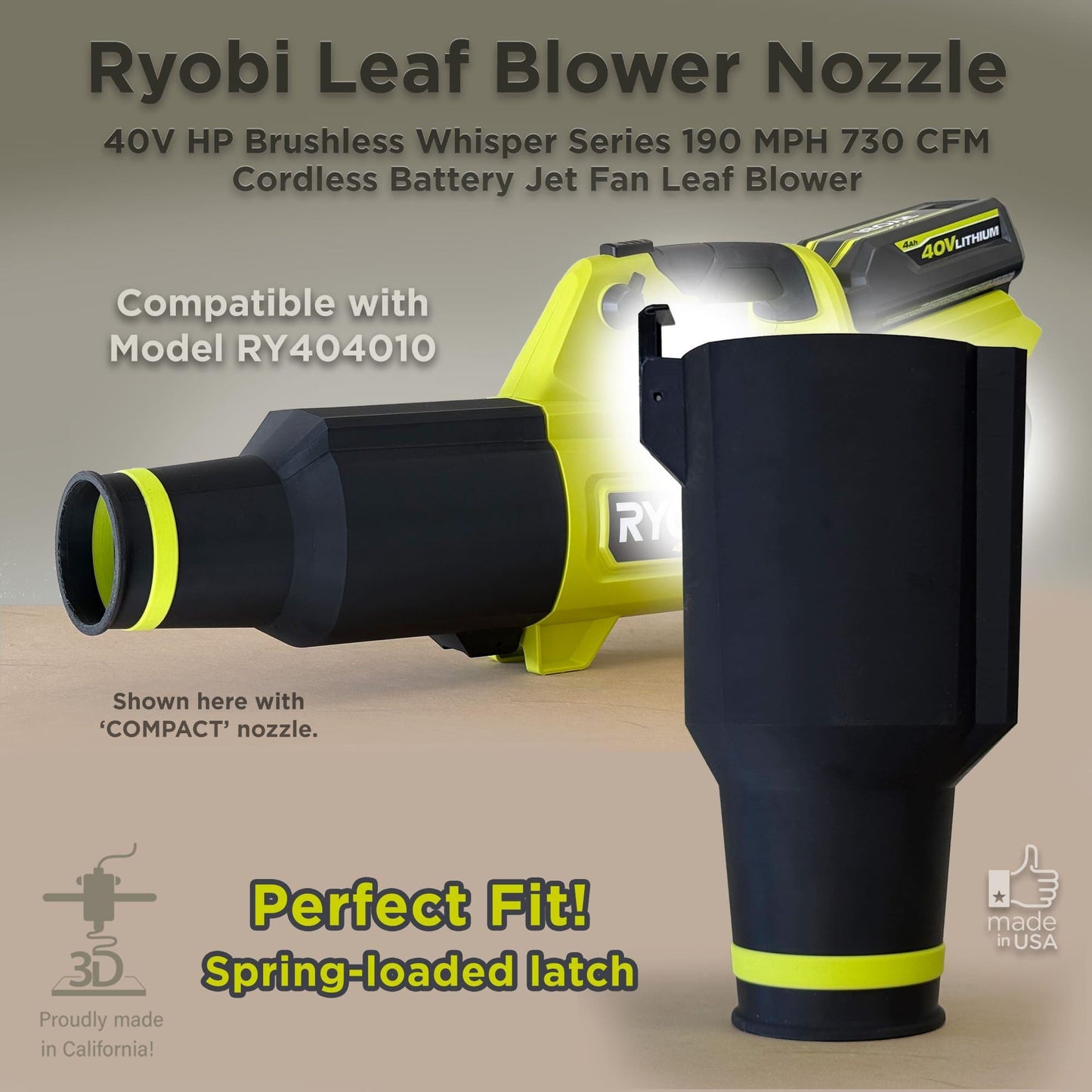 Compact Nozzle for Ryobi 40V 190 MPH 730 CFM Leaf Blower (Model RY404010)
