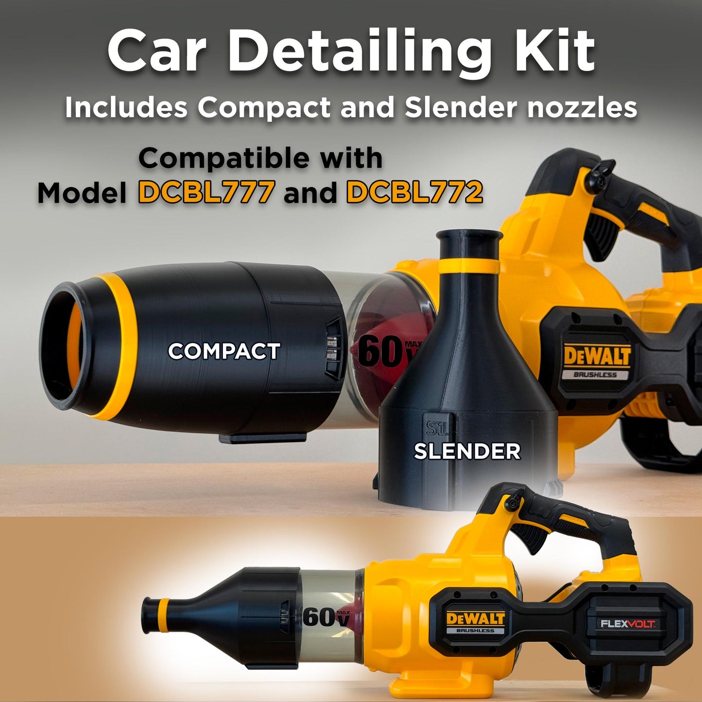 Car Detailing Nozzles for DeWalt Battery Powered Blower – Model DCBL777 and DCBL772