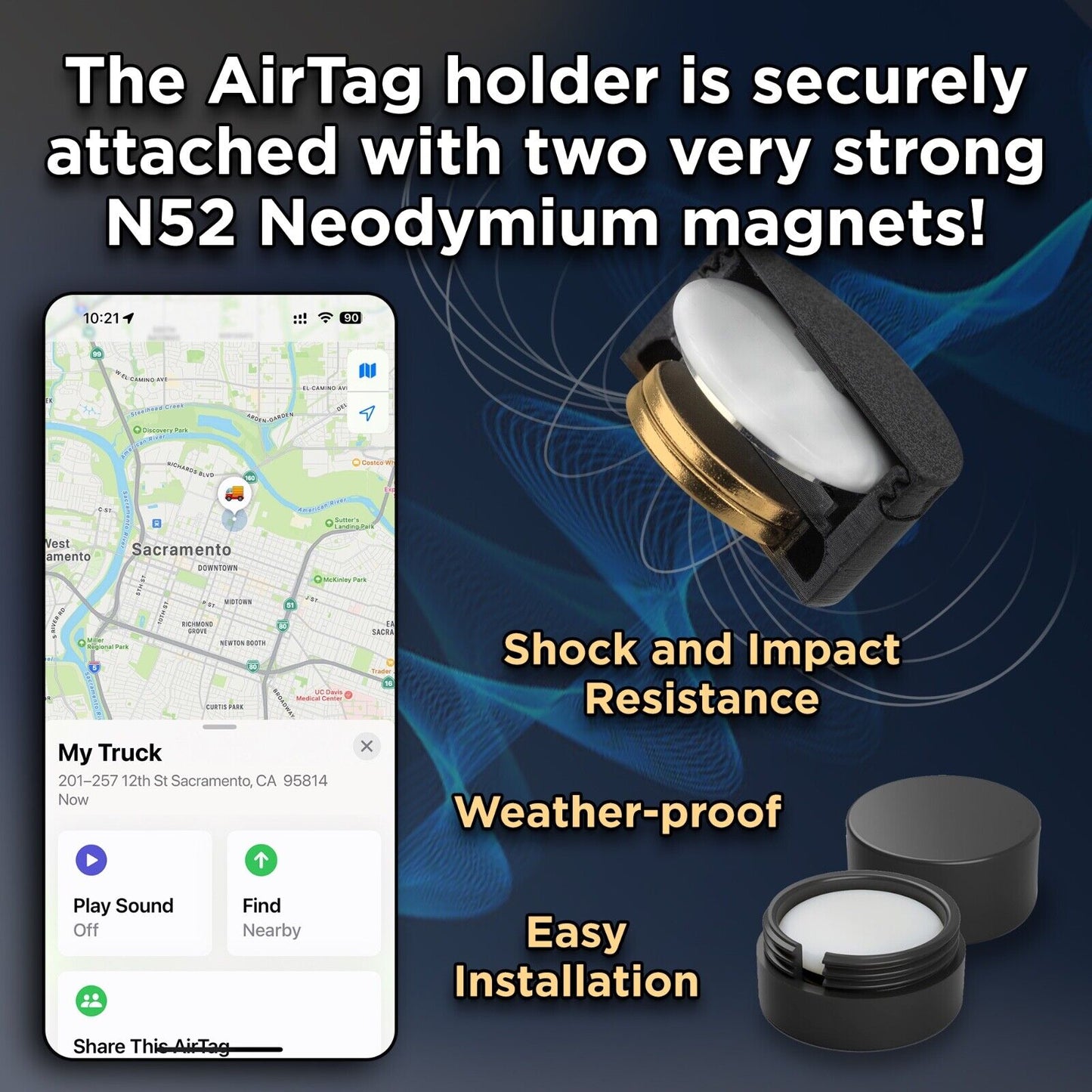 Apple AirTag Magnetic Holder | Weather-sealed GPS Tracker | 2 for $12