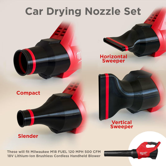 Car Drying Nozzle Set for Milwaukee Cordless Leaf Blowers models 3017-20 & M18 FBLG3