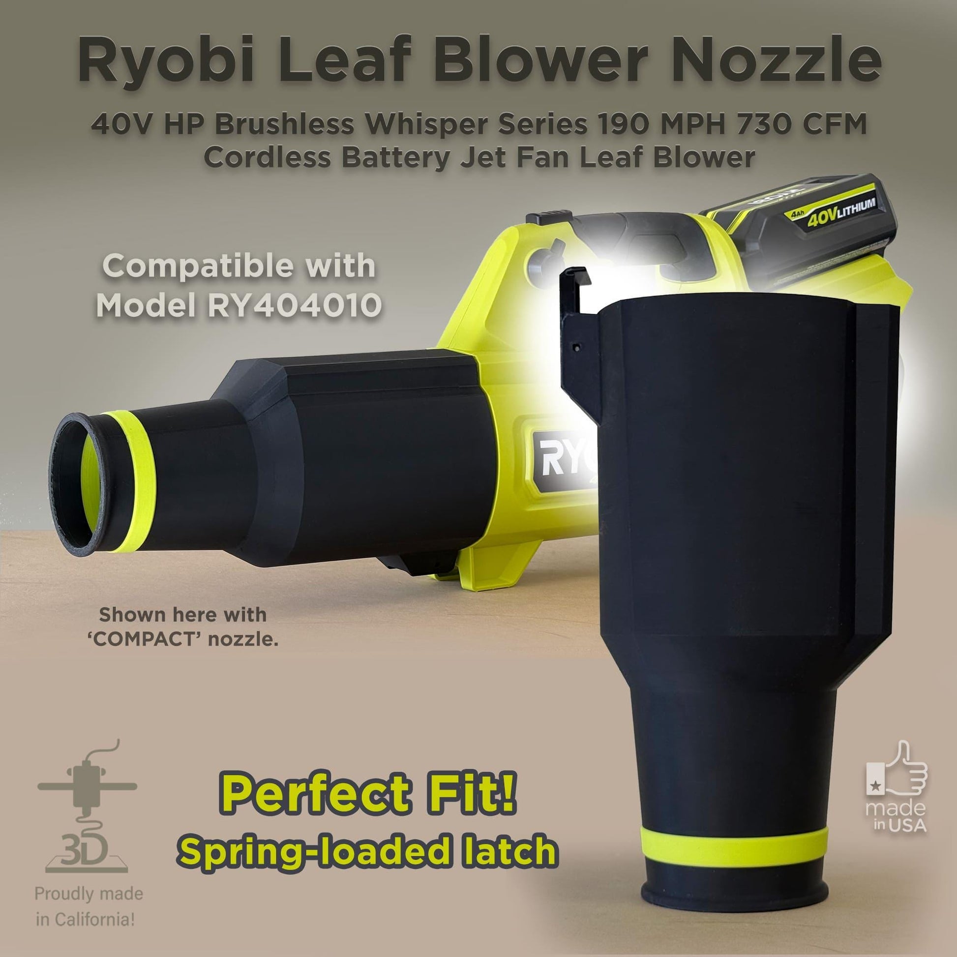 Compact Nozzle for Ryobi 40V 190 MPH 730 CFM Leaf Blower (Model RY404010)