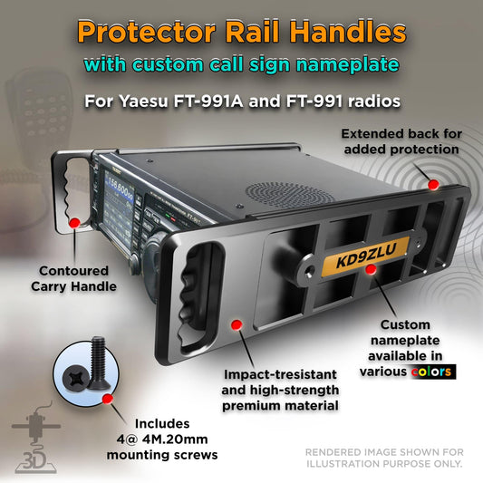 Personalizable Carry Handles for YAESU FT-991 and FT-991A Radio Transceivers with custom call sign