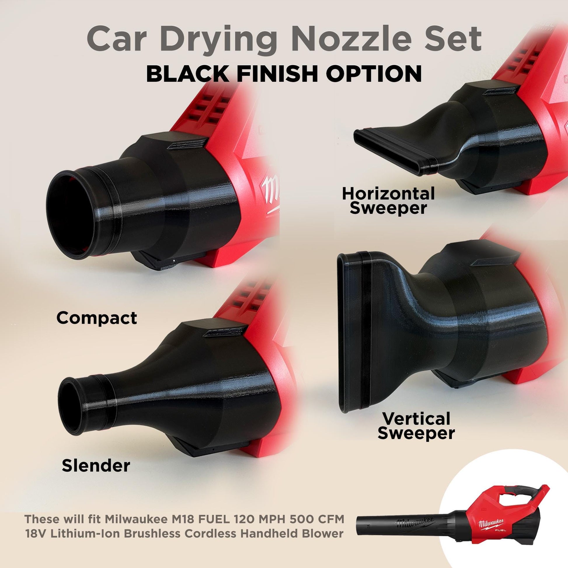 Car Drying Nozzle Set for Milwaukee Cordless Leaf Blowers models 3017-20 & M18 FBLG3